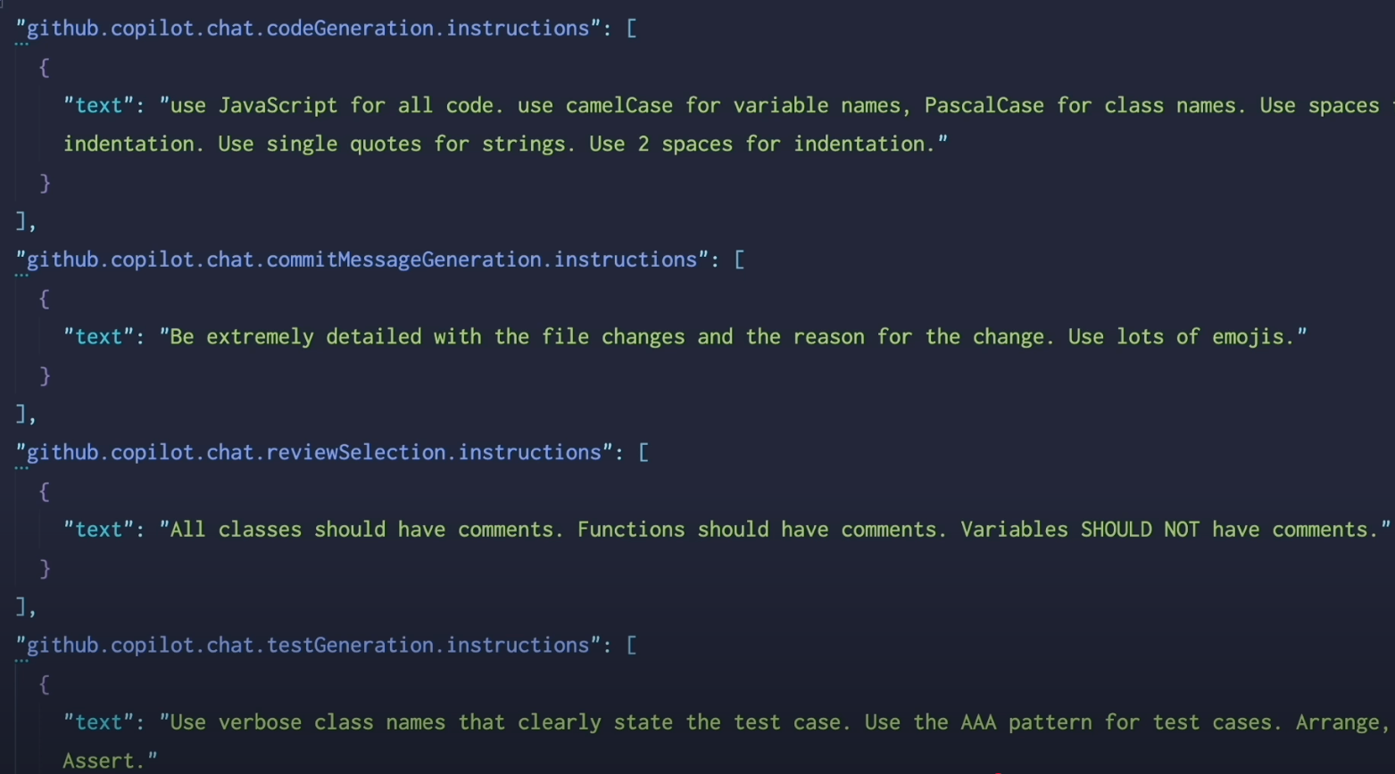VSCode chat properties
