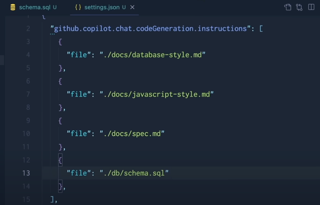 VSCode chat filetype instructions